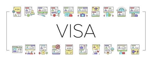Visa per in viaggio collezione icone impostato vettore