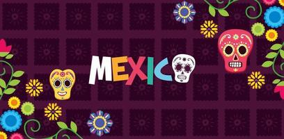 bandiera messicana di teschi e fiori vettore