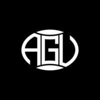 agu astratto monogramma cerchio logo design su nero sfondo. agu unico creativo iniziali lettera logo. vettore