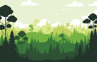 priorità bassa della siluetta della foresta di pini verdi vettore