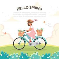 andare in bicicletta intorno alle colline durante la primavera vettore