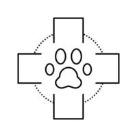 illustrazione vettoriale dell'icona della linea della zampa dell'animale domestico a croce medica