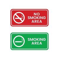no fumo la zona e fumo la zona etichette impostare. fumo la zona e no fumo cartello vettore