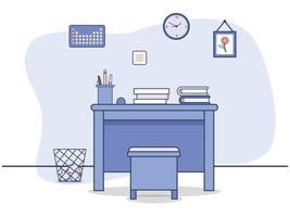 casa o ufficio scrivania per studia o opera con tavolo, prenotare, sedia. blu sfondo per design grafico vettore
