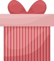 luminosa regalo scatola. festivo rosa regalo scatola decorato con rosso strisce e un' luminosa rosso arco. regalo scatola, vettore illustrazione isolato su un' bianca sfondo