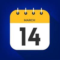 marzo giorno 14. numero quattordici su un' bianca carta con giallo colore confine su un' blu sfondo vettore. vettore