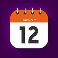febbraio giorno 12. numero dodici su un' bianca carta con arancia colore confine su viola sfondo vettore. vettore