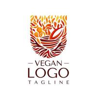 caldo vegano pasto logo design modello. fuoco vegano cibo logo grafico vettore. vettore