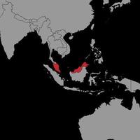 mappa pin con bandiera malesia sulla mappa del mondo. illustrazione vettoriale. vettore