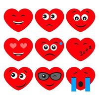 impostato di nove cartone animato cuori con emozioni. emoji icona nel amore simboli. vettore illustrazione