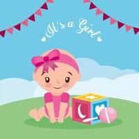 carta di baby shower con bambina carina vettore