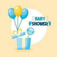 baby shower card con doni e palloncini vettore