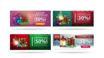 vendita di natale, set di banner sconto natale orizzontale con elementi natalizi isolati su sfondo bianco vettore
