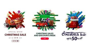 raccolta di elementi web sconti natalizi in stile liquido con decorato con rami di albero di natale vettore