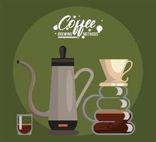 versare sopra e metodi di preparazione del caffè con caffettiera vettore