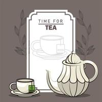 tempo per poster di lettere di tè con teiera e tazza vettore