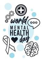 campagna della giornata mondiale della salute mentale con stile di linea di lettere e icone
