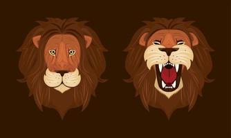 teste di leoni icone colorate vettore