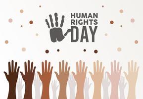 poster della giornata dei diritti umani con mani interrazziali in alto vettore