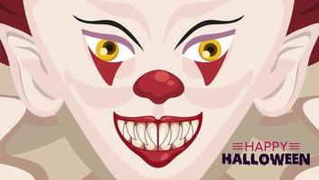 felice manifesto di celebrazione di orrore di halloween con il male clown vettore