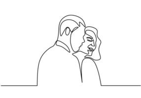 disegno continuo di una linea. coppia di innamorati donna e uomo nel rapporto d'amore. illustrazione vettoriale, stile minimalista. vettore