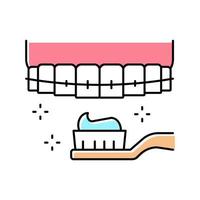 illustrazione vettoriale dell'icona del colore delle parentesi graffe dei denti per la cura e la pulizia