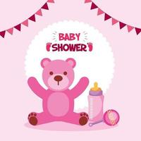 carta di baby shower con simpatico orsacchiotto vettore