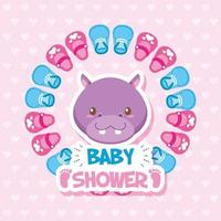 baby shower card con simpatico ippopotamo vettore