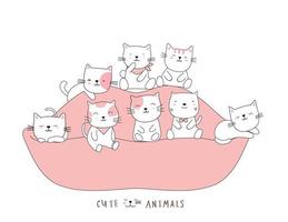 cartone animato carino gatto neonati sul divano. stile disegnato a mano. vettore