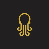 polpo linea arte oro minimalista logo design icona vettore
