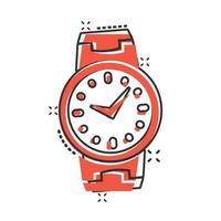 polso orologio icona nel comico stile. mano orologio cartone animato vettore illustrazione su bianca isolato sfondo. tempo braccialetto spruzzo effetto attività commerciale concetto.