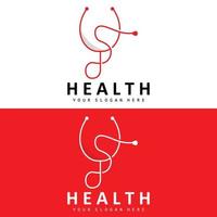 assistenza sanitaria logo, assistenza infermieristica e benessere disegno, stetoscopio icona e semplice linea vettore onda