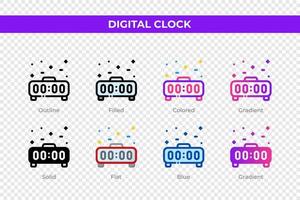 digitale orologio icone nel diverso stile. digitale orologio icone impostare. vacanza simbolo. diverso stile icone impostare. vettore illustrazione