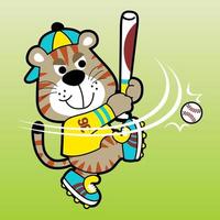 vettore cartone animato di divertente tigre giocando baseball