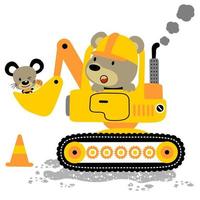 carino orso con poco topo su costruzione veicolo, vettore cartone animato illustrazioni