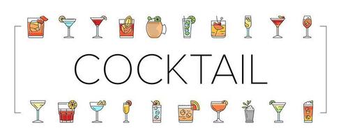 cocktail bicchiere bevanda alcool bar icone impostato vettore