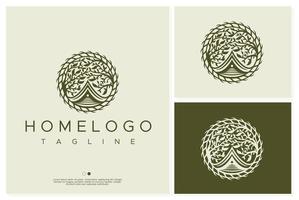 Vintage ▾ albero casa logo design grafico. verde Casa logo modello vettore. vettore