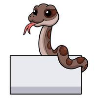 carino serpente a sonagli cartone animato con vuoto cartello vettore