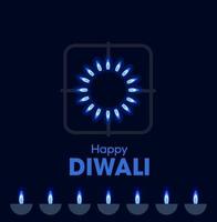 contento Diwali desiderando con gas bruciatore leggero e diya. vettore