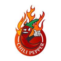 rosso caldo chili Pepe personaggio con ardente fiamme illustrazione di un' divertente cartone animato rosso caldo chili Pepe Spezia, con ardente fiamme per messicano e Sud americano cibo ricetta vettore