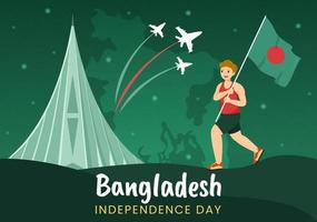 contento indipendenza giorno di bangladesh su marzo 26th illustrazione con agitando bandiera e vittoria vacanza nel piatto mano disegnato per atterraggio pagina modelli vettore