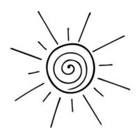 scarabocchio di cartone animato sole isolato su bianca sfondo. mano disegnato vettore illustrazione di estate sole. bene per colorazione libro e altro bambini design.