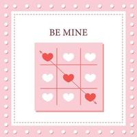 contento san valentino giorno card.tic tac dito del piede gioco con attraversare e cuore cartello. vettore