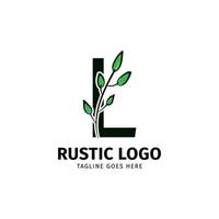 lettera l scarabocchio foglia iniziale rustico vettore logo design elemento