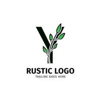 lettera y scarabocchio foglia iniziale rustico vettore logo design elemento