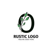 lettera o scarabocchio foglia iniziale rustico vettore logo design elemento