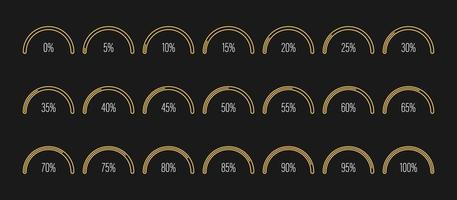 set di illustrazione vettoriale di diagrammi di percentuale a semicerchio