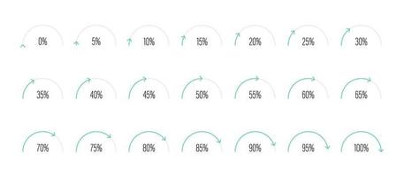 set di illustrazione vettoriale di diagrammi di percentuale a semicerchio