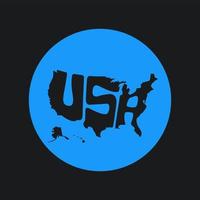 Stati Uniti d'America carta geografica tipografia. Stati Uniti d'America carta geografica lettering su blu girare.. vettore