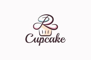 Cupcake logo con un' combinazione di stilista Cupcake e lettera r per qualunque attività commerciale, particolarmente per panetterie, pasticcerie, bar, eccetera. vettore